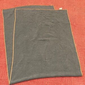 Gray blue yoga mat / travel towel with shiny copper colored trim
